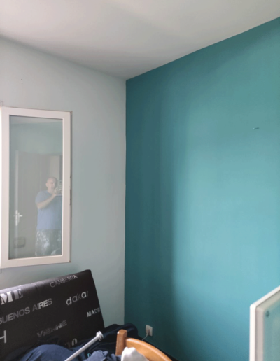 Chambre ayant un mur blanc et un mur vert